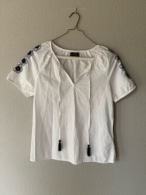 Cotton White Embroidered Tassel Peasant Top